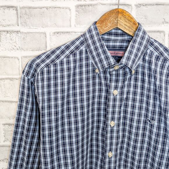 Vineyard Vines Men's Button up Whale Shirt in Blue check cotton size Small - Picture 5 of 6